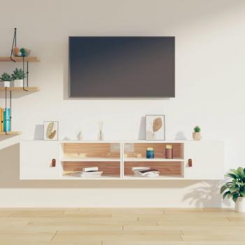 Armarios de pared 2 uds madera maciza pino blanco 80x30x30 cm, Natural, Blanco, Gris - Mueble Almacenaje Estantería para Oficina, Estudio, Sala de Estar, Dormitorio Estanter