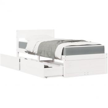 Cama con Cajones y Colchón Blanco 100x200 cm Madera Maciza de Pino