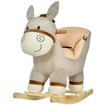 HOMCOM Caballito de Balancín en Forma de Asno Caballo Balancín para Bebé de +18 Meses con Manillar Cinturón de Seguridad y Reposapiés Felpa Suave 61x34x58 cm Gris