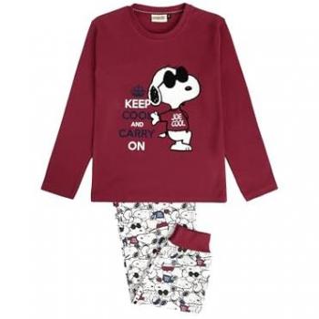 Pijama Largo de Punto Burdeos Peanuts para Niña con Manga Larga y Diseño Snoopy