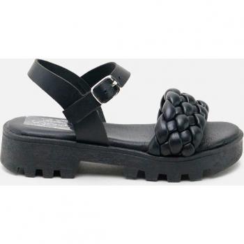 Sandalias de niña Eli 1957 en piel con planta de gel, modelo TRENZA NEGRO GEL PAPANATAS