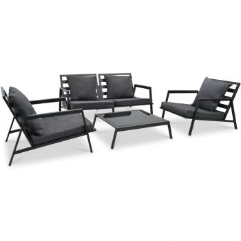 Set de muebles de jardín con cojines 4 piezas aluminio gris oscuro
