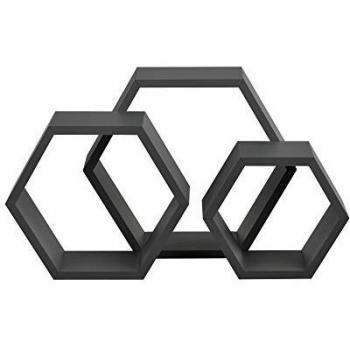 Estantería de Pared Retro 3 Piezas Gris Oscuro Mate con Diseño Panal