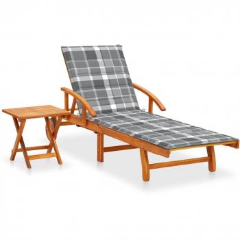 Acacia Wood Garden Sun Lounger with Table and Cushion