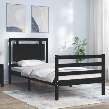 Cama con cabecero negro 90x200 cm en madera maciza