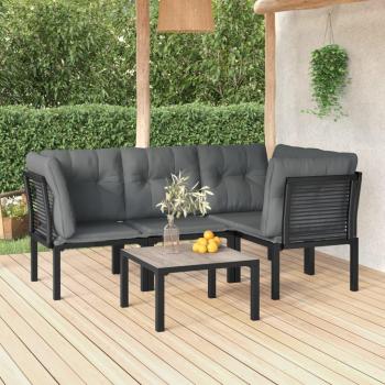 5-Piece Black and Gray Poly Rattan Garden Lounge Set