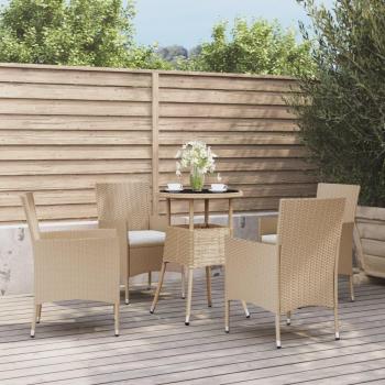 5-Piece Beige Poly Rattan Garden Bistro Set with Cushions