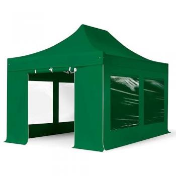 Carpa Plegable 3x4,5m Profesional Aluminio 40mm con Laterales y Ventanas Panorámicas, Verde Oscuro