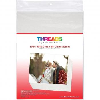 Hilos 100558 Inkjet Printable tela Hojas 21,59 x 27,9 cm), 100% Seda crepé chino