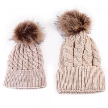 BlueSterCool Gorras Pelota de Felpa Sombreros de bebé Forme a Invierno el Sombrero Caliente de la mamá y del bebé Que Hace Punto
