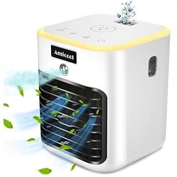 Mini Aire Acondicionado Portátil, Mini Enfriador Portátil USB Aire Acondicionado 4 en 1 Ventilador Purificador Humidificador para Hogar Oficina, LED de , 3 Velocidades Ajustable