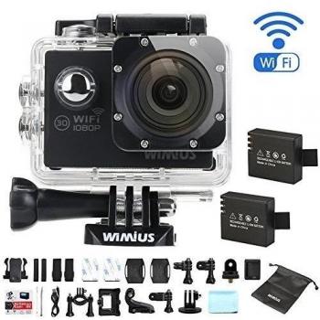 Resistente al agua deporte cámara de acción WIMIUS WiFi Full HD 1080p 2.0 pulgadas Casco cámara 12 MP 170 ° gran angular dvr videocámara, pantalla de 2.0 inches, 1.32 pounds, color negro