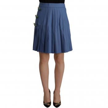 Dolce & Gabbana Blue Embellished Pleated Mini Skirt Wool - IT38|XS