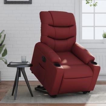 Sillón elevable eléctrico de cuero artificial rojo tinto Vidaxl 757181