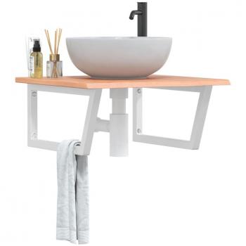 Estante de lavabo de pared de acero y madera maciza de roble