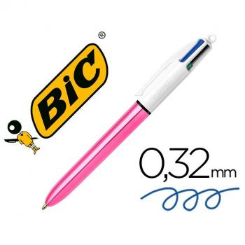 Bolígrafo Bic cuatro colores shine rosa, punta de 1 mm