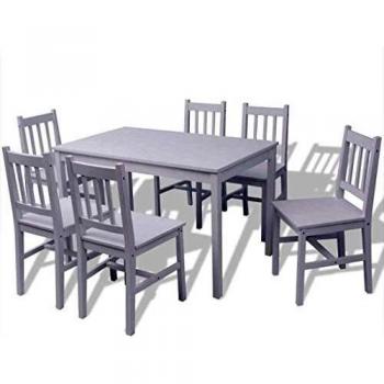 vidaXL Juego de Muebles de Salón Comedor Mesa y 6 Sillas Madera de Pino Blanco