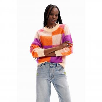 Desigual Chic Pink Contrast Crew Neck Sweater - L, Round-neck Knitwear, female, Multicolor, Size: L Long Sleeve Crew Neck Sweater with Contrast Details and Logo