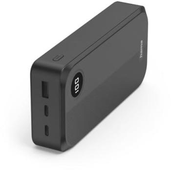 Power Bank Hama 20.000mAh - Batería Externa de Polímero de Litio, Carga Rápida, USB-C y USB-A, Pantalla Digital, Color Negro