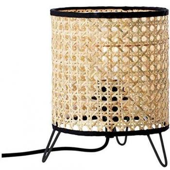 Lámpara de mesa Wiley E27 60W Rattan y Metal, 21 cm altura, Ø 17.5 cm, con interruptor de cable
