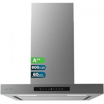 Campana Extractora Cecotec Flux TT 608000 Slim Glass Black A++ 60cm, Succión 800m³/h, Motor 210W, Control Táctil y Luz LED