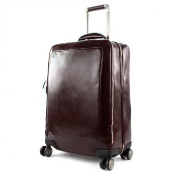 Piquadro Blue Square Leather Cabin Trolley with 15.6 Laptop Compartment, Mahogany