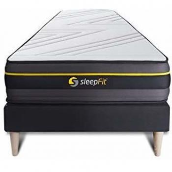 Base tapizada negra SLEEPFIT + Colchón viscoelástico 90 x 200 cm, firmeza alta, grosor 24 cm