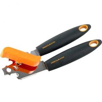 FACKELMANN Soft Abrelatas Manual, Abrir latas, lata conserva, Abrelatas 2 mangos elastómero gris, 19cm,1ud