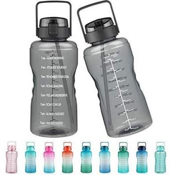 Justfwater Botella de agua sin BPA con marcador de tiempo y pajita, botella deportiva de 3,78 L con asa para Fitness, Gimnasio, Oficina, Pesca, Actividades al Aire Libre