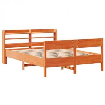 Cama sin colchón de madera maciza de pino marrón cera 140x190 cm
