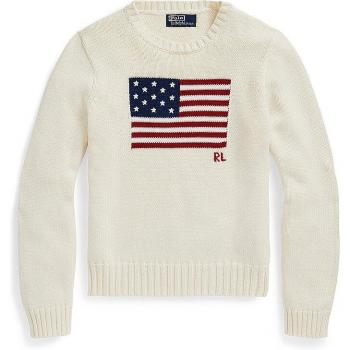 Polo Ralph Lauren Women's XL White Round-neck Knitwear with American Flag Detail