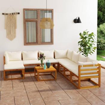 9-Piece Garden Lounge Set with Cream Cushions in Solid Acacia Wood