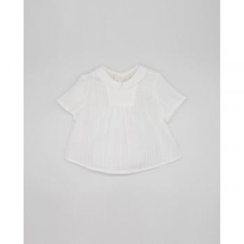 Camisa de bebé niño manga corta con cenefa de rombos en algodón blanco
