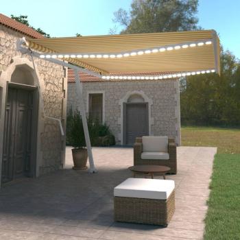 Toldo automático LED con sensor de viento amarillo y blanco 500x350cm