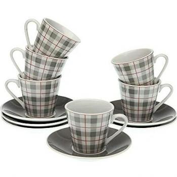 Taza cafe porcelana con plato set 6u camy cuadros