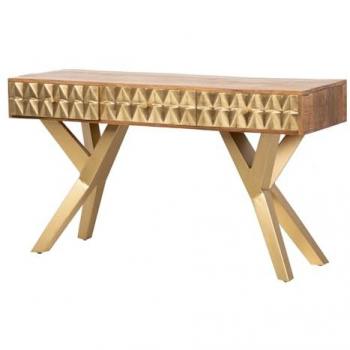 Consola Mumbai 140x45x80 Cm Madera Metal - Espacio de Almacenamiento Adicional, Natural/Dorado, Madera Mango/Metal