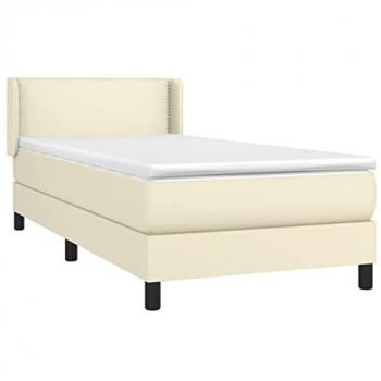 Cama Box Spring con Colchón de Cuero Sintético Crema 100x200 cm
