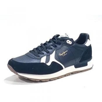 Zapatillas deportivas Pepe Jeans Brit Supra para hombre, color negro, con microperforaciones en el empeine, modelo plano y cierre de cordones