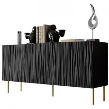 Aparador Charlotte K100, Aglomerado laminado y MDF, 152 x 75 x 43cm, Negro + Dorado