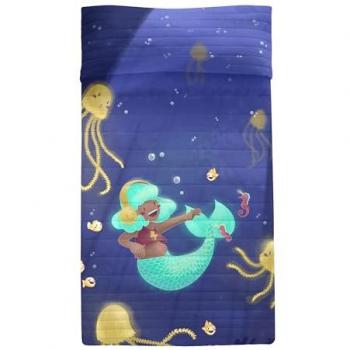 Colcha Infantil Happy Mermaid 100% Algodón y 100% Poliéster (Relleno) - Multicolor, 180x260 cm (Cama 80/90/105), Calidad de 150 TC, Fabricado