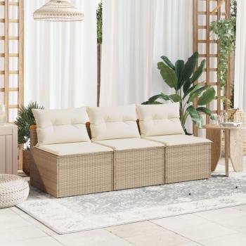 Sofá de Jardín Sin Apoyabrazos 2 Plazas con Almohadas Beige Polyrattan