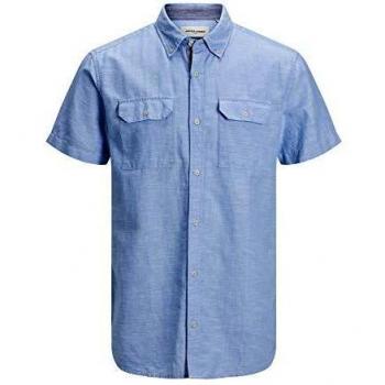 Camisa JACK&JONES Hombre XL Azul Claro 12171417 JCOFRED Linen Shirt SS Worker