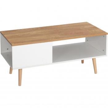 Mesa de Centro Moderna con Almacenamiento Abierto y Patas de Madera