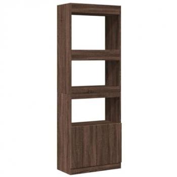 Aparador alto de madera de ingeniería en color roble marrón, dimensiones 63x33x180 cm, multifuncional como librería y estante para libros