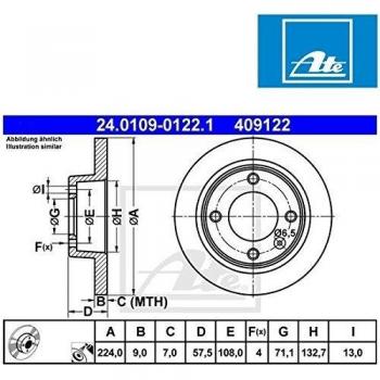 Disco de freno ATE 24.0109-0122.1 trasero, completo, 1 pieza para CITROËN Xantia