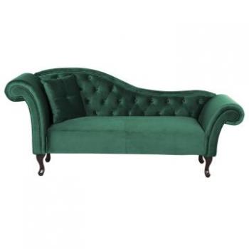 Chaise Longue Acolchada en Terciopelo Verde Oscuro con Cojín, Versión Izquierda