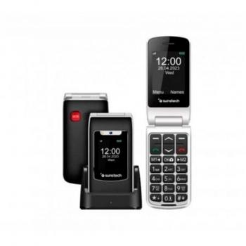 Sunstech CELT23BK Teléfono Móvil para Personas Mayores, Pantalla LCD de 2.4, Base de Carga, Color Negro