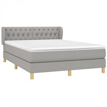 Cama Box Spring con Colchón Tapizado en Tela Gris Claro 140x200 cm
