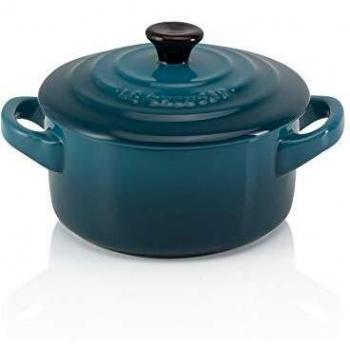 Le Creuset Mini cocotte redonda de cerámica de gres, 250 ml, ⌀ 10 cm, Azul Deep Teal,71901106420100
