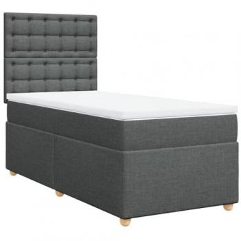 Cama box spring con colchón de muelles gris oscuro 100x200 cm tela